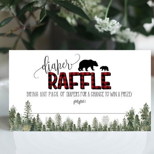 Lumberjack Baby Shower Diaper Raffle Ticket Template Plaid | Etsy