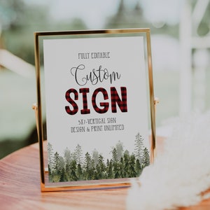 5x7 Custom Sign Template Printable, Lumberjack Editable Custom Sign, Woodland Shower Signage, Rustic Pine Tree, Instant Download, A01