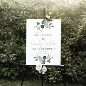 Greenery Willkommens-Babypartyschild, bearbeitbares Willkommens-Babypartyplakat, BEARBEITEN SIE SICH, 100% EDITIERBARER Text, sofortiger Download, P33
