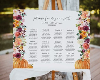 Fall Wedding Seating Chart Sign, Pumpkin Floral (Instant Download)