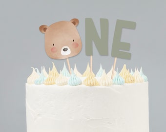 Bear Cake Topper Template, Bear-y First Birthday, ONE Cake Topper Decor, Spell anything, Edit all Text, Wild One Decor, DIY Cake Toppers,a50