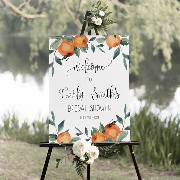 Citrus Bridal Shower Welcome Sign Template, Mandarin Orange Wedding Shower, Large Format Sign Printable, EDIT ALL TEXT, Instant Download,P47