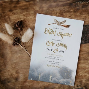 Magical Bridal Shower Invitation Template, Wizard Bridal Shower Invite, Movie Themed Bridal Shower, DIY White Owl Wedding Shower,c108