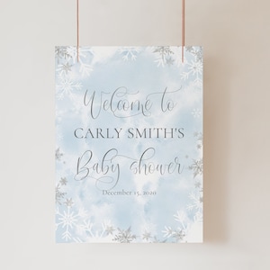 Winter Baby Shower Welcome Sign Printable, Baby It's Cold Outside, Silver and blue Snowflake Welcome Sign Template, DIY boy Baby Shower,b002