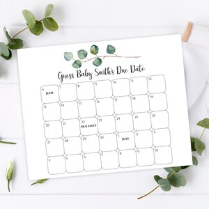 baby due date calendar template