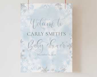 Winter Baby Shower Welcome Sign: Silver Snowflake Design (Printable)