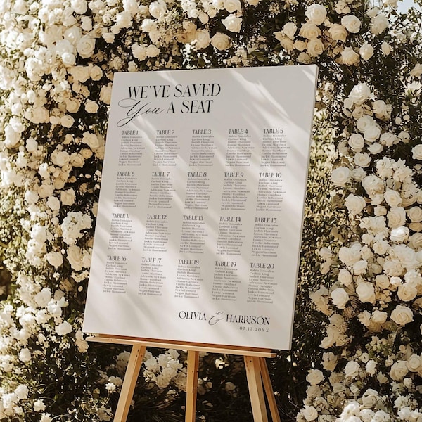 Wedding Seating Chart Foam Board Signage, Minimalist Script Old Money Theme, Custom Table Plan, q107