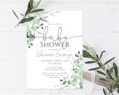 Editable Succulent Baby Shower Invitation, Gender Neutral Invite Template, Eucalyptus Greenery, 100 EDITABLE Text, INSTANT DOWNLOAD, P36