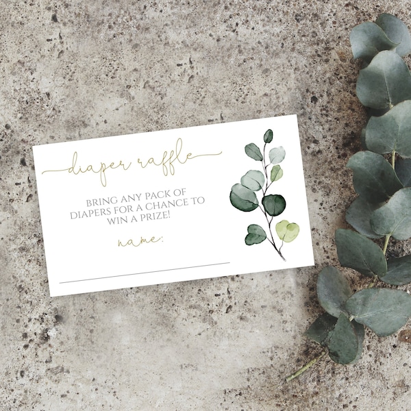 Eucalyptus Diaper Raffle Card Insert, Editable Instant Download, Greenery Baby Shower, 100% EDITABLE TEXT, Diaper Shower, P33