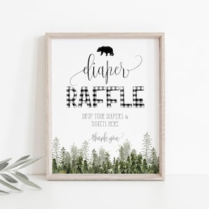 Lumberjack Diaper Raffle Sign Printable, Rustic Pine Trees, Diaper Baby ...