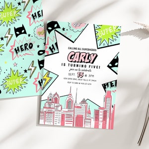Superhero Birthday Invitation, Girl Superhero Birthday Template, Digital Evite, Editable Comic Book Invitation Printable Invite, a117