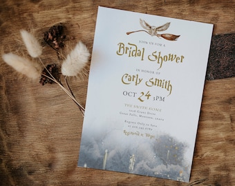 Magical Bridal Shower Invitation Template, Wizard Bridal Shower Invite, Movie Themed Bridal Shower, DIY White Owl Wedding Shower,c108