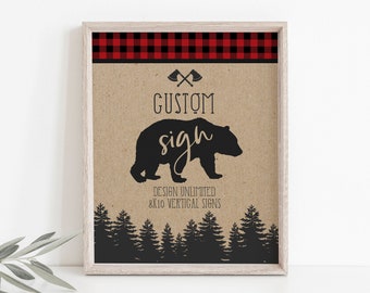 8x10 Lumberjack Custom Sign Printable Template, Design your own Sign, Bear Birthday Sign, INSTANT DOWNLOAD, EDITABLE Customizable Sign, P13