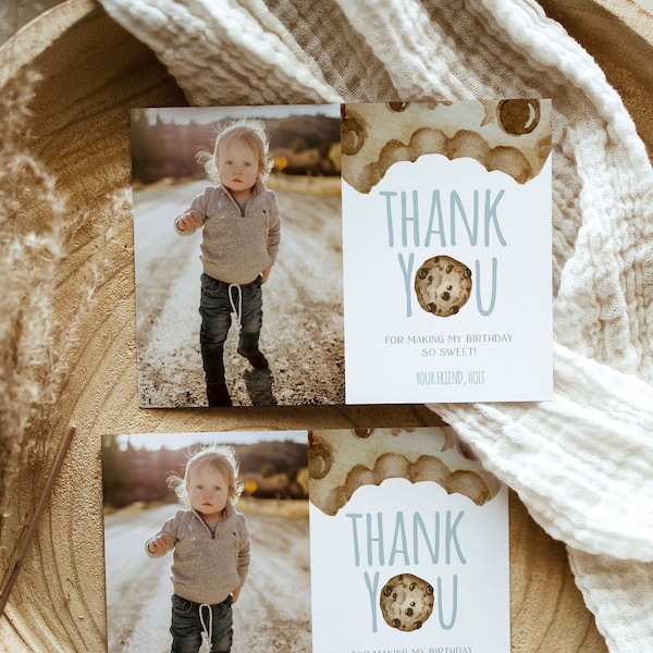 Photo Thank You Card, Cookie Birthday Thank You Card, Flat Post Card Style Thank You, It's Sweet To Be One Card,DIY Printable Thank You,101b