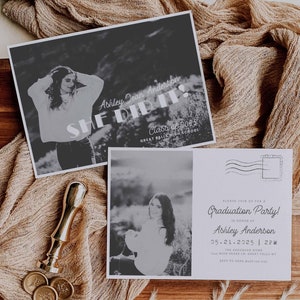 Convite para festa de formatura inspirado em cartão postal vintage, cartão de formatura, anúncio de formatura, modelo de cartão de formatura do ensino médio, arquivo Canva