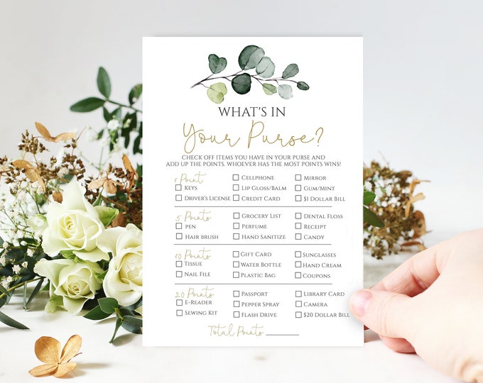 Bridal Shower Game Cards - "What's In Your Purse" 30-Pack, Black & Gold Theme, 5x7 Inch Laminated 12 thumbnail image