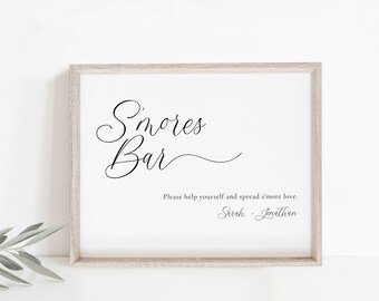 Printable Marshmallow Smore Bar Station Sign INSTANT DOWNLOAD Editable Wedding S/'mores Template Greenery Smore Love Sign Gold Calligraphy