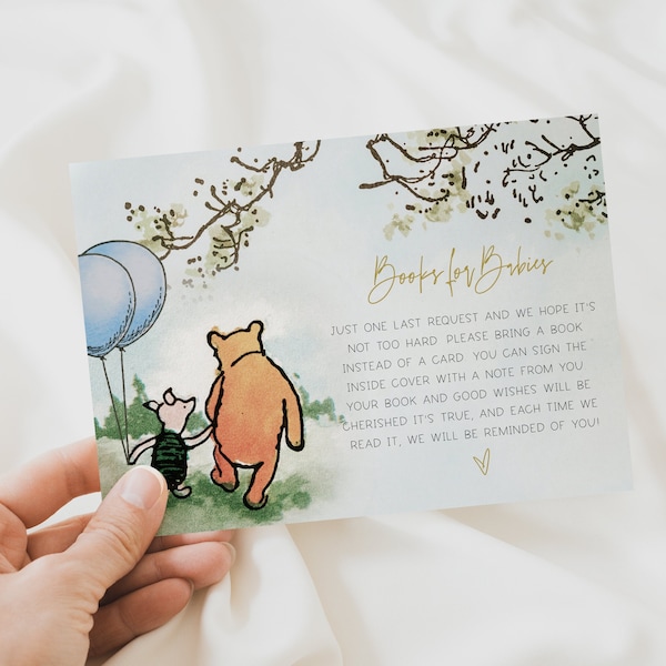 Editable Books For Babies Card, Classic Winnie the Pooh Twins Baby Shower Book Instead of Card Request, Bring a Book Card, TWIN BOYS a70