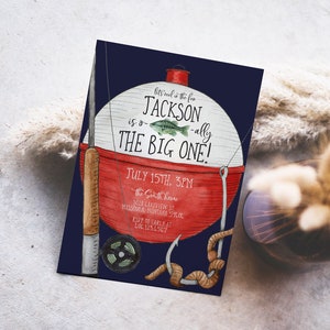 Fishing Birthday Invitation Template, Bobber Boy Birthday Invite, O-fish-ally The Big ONE, Editable First Birthday Invite, Edit all Text,a32