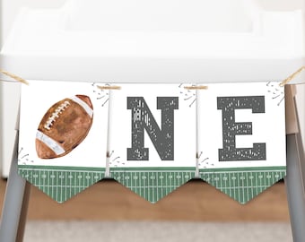 High Chair Banner Template,Football First Birthday High Chair Pennant ONE Banner Party Decor Sports First Down Party,Editable Digital,a98