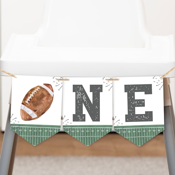 High Chair Banner Template,Football First Birthday High Chair Pennant ONE Banner Party Decor Sports First Down Party,Editable Digital,a98