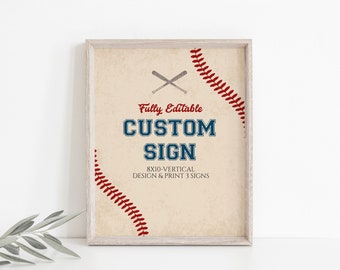 8x10 Custom Sign Template, Baseball Party Signage, Vintage Baseball Printable, Design your own, Instant Download, EDIT ALL TEXT, B01