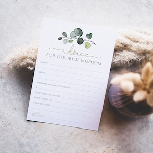 Consejos imprimibles para novios, despedida de soltera con vegetación, tarjeta de deseos de boda, juego de despedida de soltera con eucalipto, descarga instantánea, P33