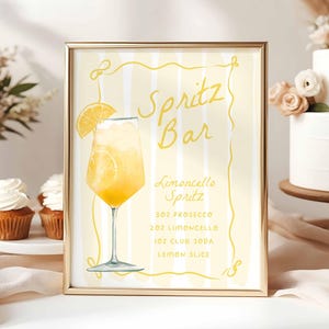 EDITIERBARE Limoncello Spritz Bar Schild, Limoncello Spritz Signature Drink Hochzeit, Brautdusche mit Zitrone, Vintage Stripes Canva Vorlage, HPS603
