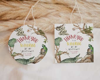 Editable Reptile Favor Tag, Boy Birthday Favor labels,Slithering By Party, Snake Circle Birthday Tags,DIY Lizard Birthday Thank You Tags,a84