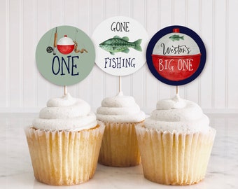 Fishing Cupcake Toppers, the Big One Cake Topper Printable, O-fish