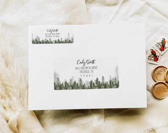 Return and Recipient Address Label Template, Pine Tree Address Stickers, Editable Envelope wedding Label, Woodsy Baby Shower, Woodland p14
