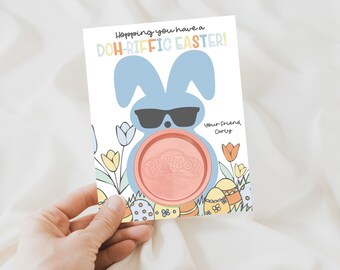 Editable Play Doh Easter Gift Tag Printable Template, Blue Orange Spring Hopping Have a Doh-riffic Easter, Classroom Gift, Canva File E01