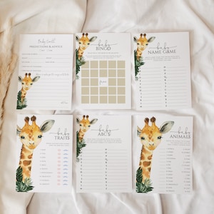 Baby Shower 14 Game Bundle Card stampabile, modificabile Giraffe Baby Shower Attività Bundle Set, Safari Baby Shower Giochi Modifica tutto il testo, c02