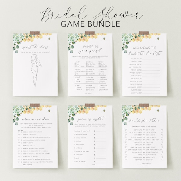 Bumble Bee Bridal Shower Game Bundle Printables, Honey Bee Wedding Shower Editable Game Card Set, Edit all Text, Instant Download, a18