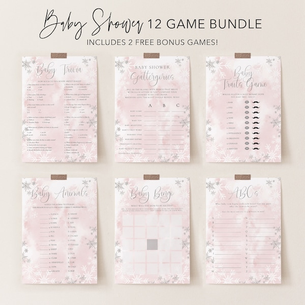 Baby Shower Game Bundle Card Printables, Snowflake Baby Shower Activities, Winter Baby Shower Activities, Baby Bingo, Emoji Pictionary, b003