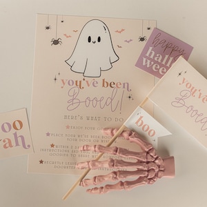 Afdrukbare set You&#39;ve been booed, Retro Pastel Halloween Gifting Traditions, kleine afdrukbare spookvlaggen