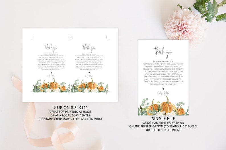 Fall Thank You Card Template Printable Fall Thank You Napkin | Etsy
