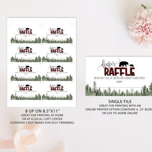 Lumberjack Baby Shower Diaper Raffle Ticket Template, Plaid Wilderness ...