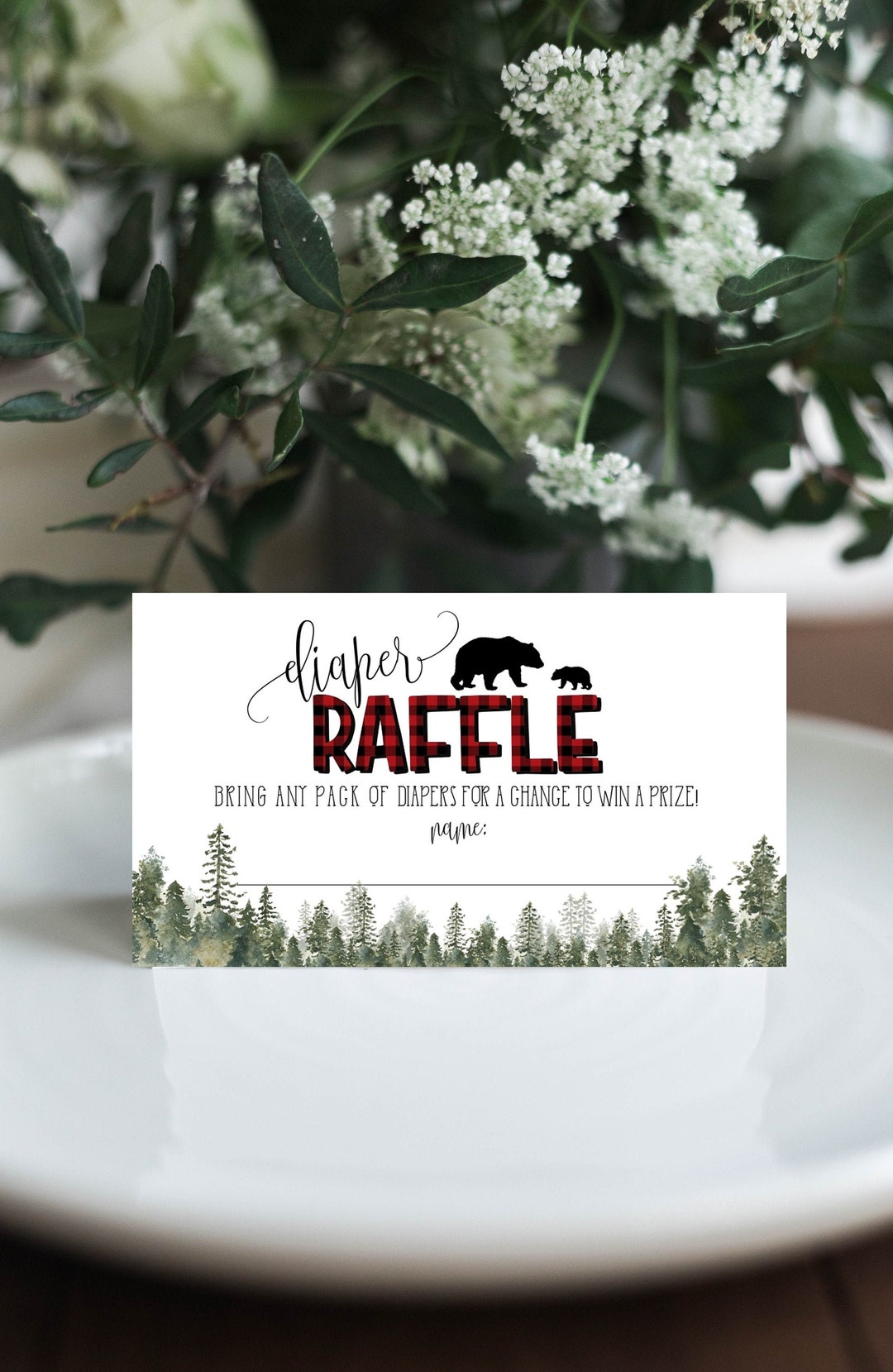 Lumberjack Baby Shower Diaper Raffle Ticket Template, Plaid Wilderness ...