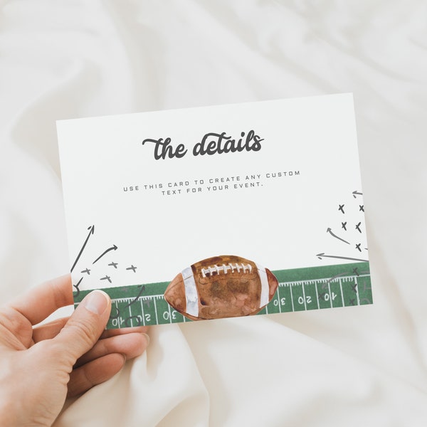 Editable Details Enclosure Card Printable template, Football Birthday Invitation Party Details Card, Corjl file  a98