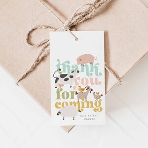 Modern Farm Birthday Favor Tags, Editable Farm Animal Gift Bag Sticker ...