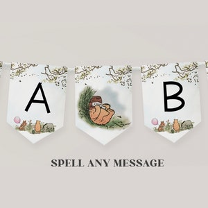 Editable Pennant Banner, Spell any message, Classic Winnie the Pooh Happy Birthday Banner, Pooh Bear Baby Shower Oh Girl Sign, a70g