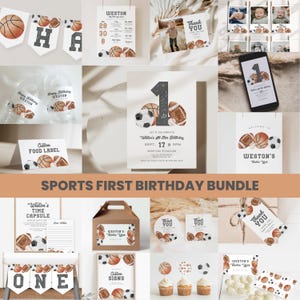 Sport-Geburtstags-Einladung Set, All-Star-Dekoration druckbares Set, Rookie-Jahr, Vintage Multi Sport Party-Thema, digitale Canva-Datei a121