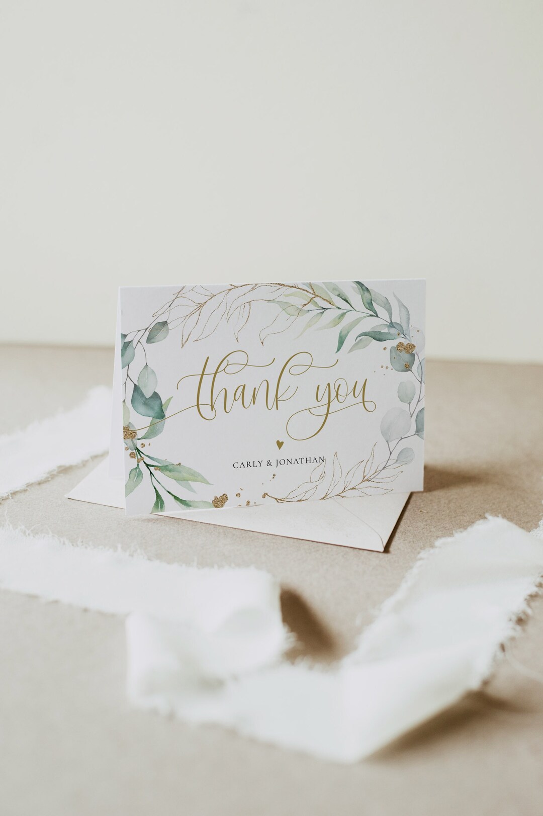Editable Folded Thank You Card, Greenery Thank You Printable, Greenery