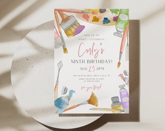 Painting Birthday Invitation Template, Art Birthday Invite, Painting Birthday Party Girl, Editable DIY Invitation, Instant Download, a78