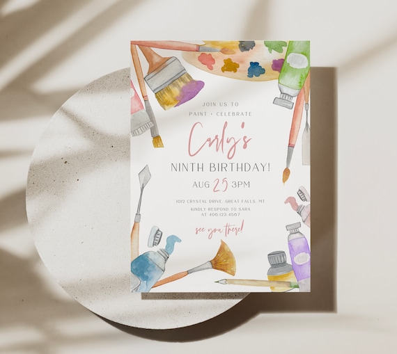 Painting Birthday Invitation Template, Art Birthday Invite, Painting Birthday Party Girl, Editable DIY Invitation, Instant Download, a78