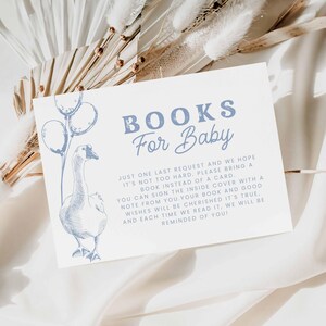 Kaartsjabloon boeken voor baby, Silly Goose babyshower uitnodiging jongen, handgetekende modern, stoffige blauwe gans los, bewerken in canvas, HPS50