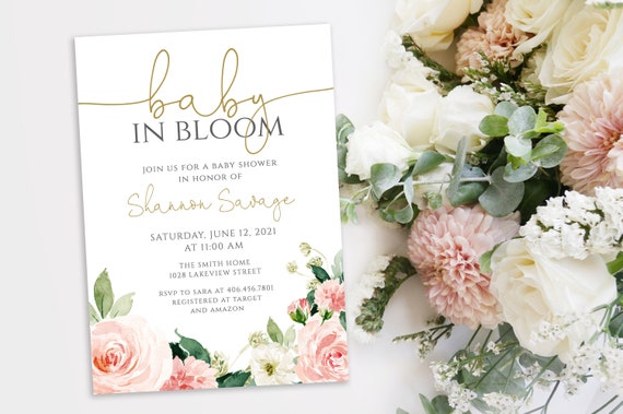 Floral Baby in Bloom Shower Invitation Template, Blush Baby Shower