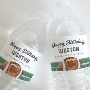 Football Birthday Water Bottle Label, Sports Party Drink Bottle Wrap Label, American Football Birthday Decorations, Digital Download, a98