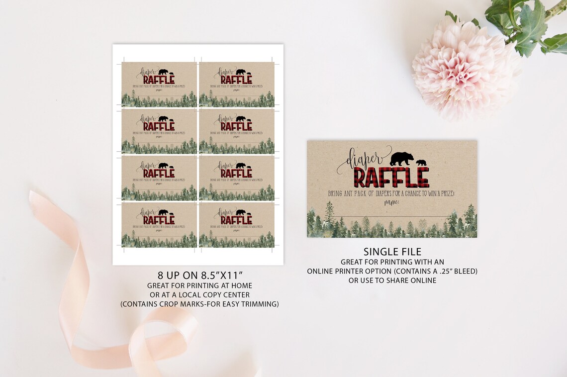Lumberjack Diaper Raffle Ticket Template Wilderness Bear Baby | Etsy